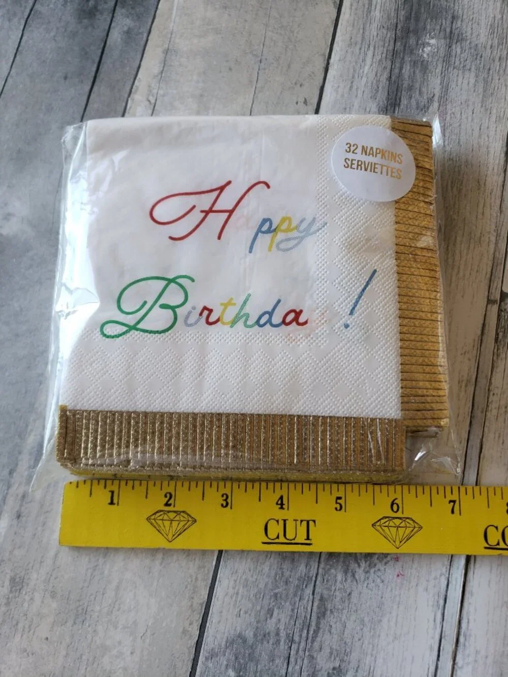 NWT - Meri Meri Happy Birthday Paper Napkins with Shiny Gold Fringe Accent 32 ct